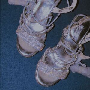 Elegant Silver Strappy Women's Heels